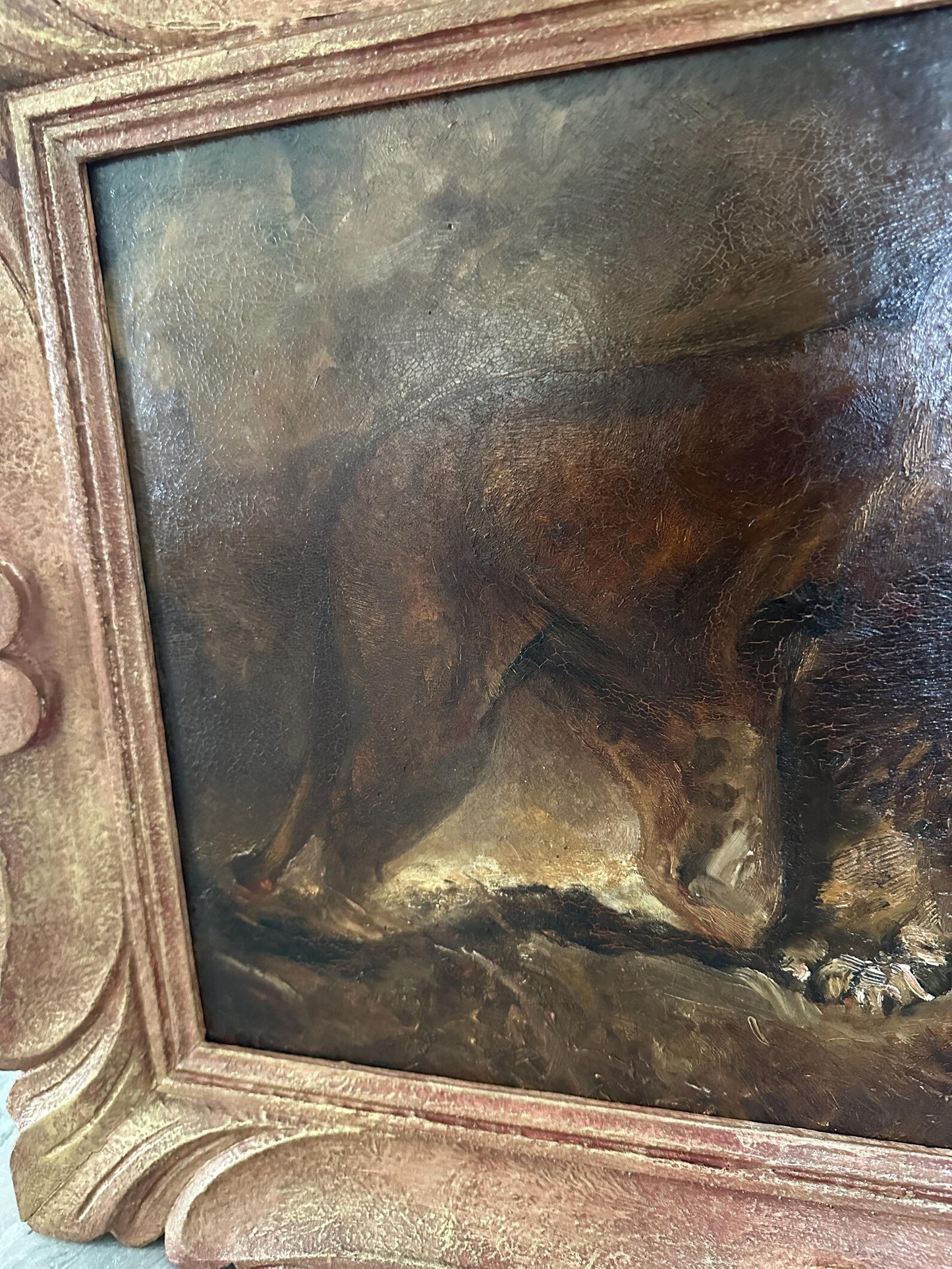 Art Deco Lion  Painting Oil On Cardboard