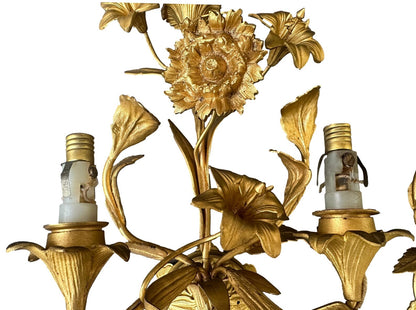 Antique Pair of Gilded Bronze Wall Sconces Lighting Lamp