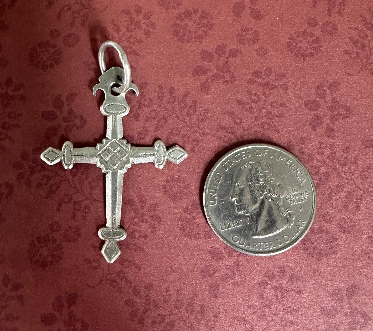 Antique French Jeannette Cross Pendant – Silver-Tone Religious Jewelry
