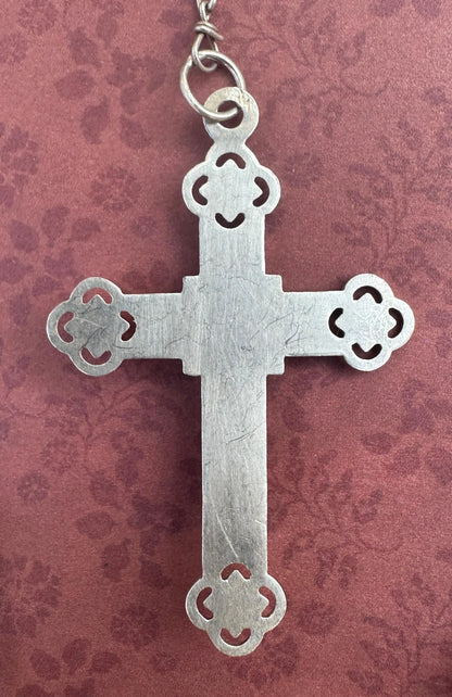 Rare antique French rosary in black pearls and sterling silver - Refined religious jewelry, ideal for prayer or a spiritual collection.