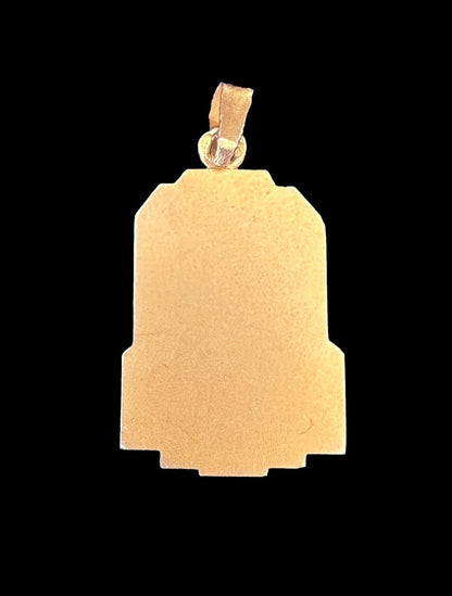Art Deco French Virgin Mary medal in 18K gold, vermeil and sterling silver, antique Catholic pendant with Mary in profile.