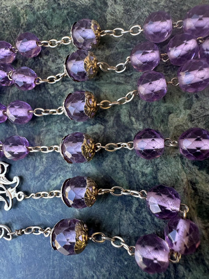 French Art Nouveau Vermeil Rosary – Faceted Purple Crystal & Sterling Silver