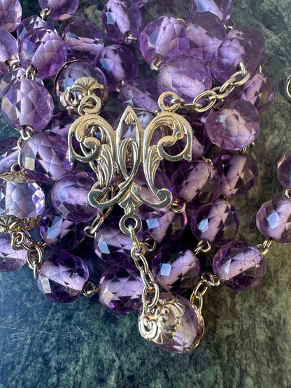 French Art Nouveau Vermeil Rosary – Faceted Purple Crystal & Sterling Silver