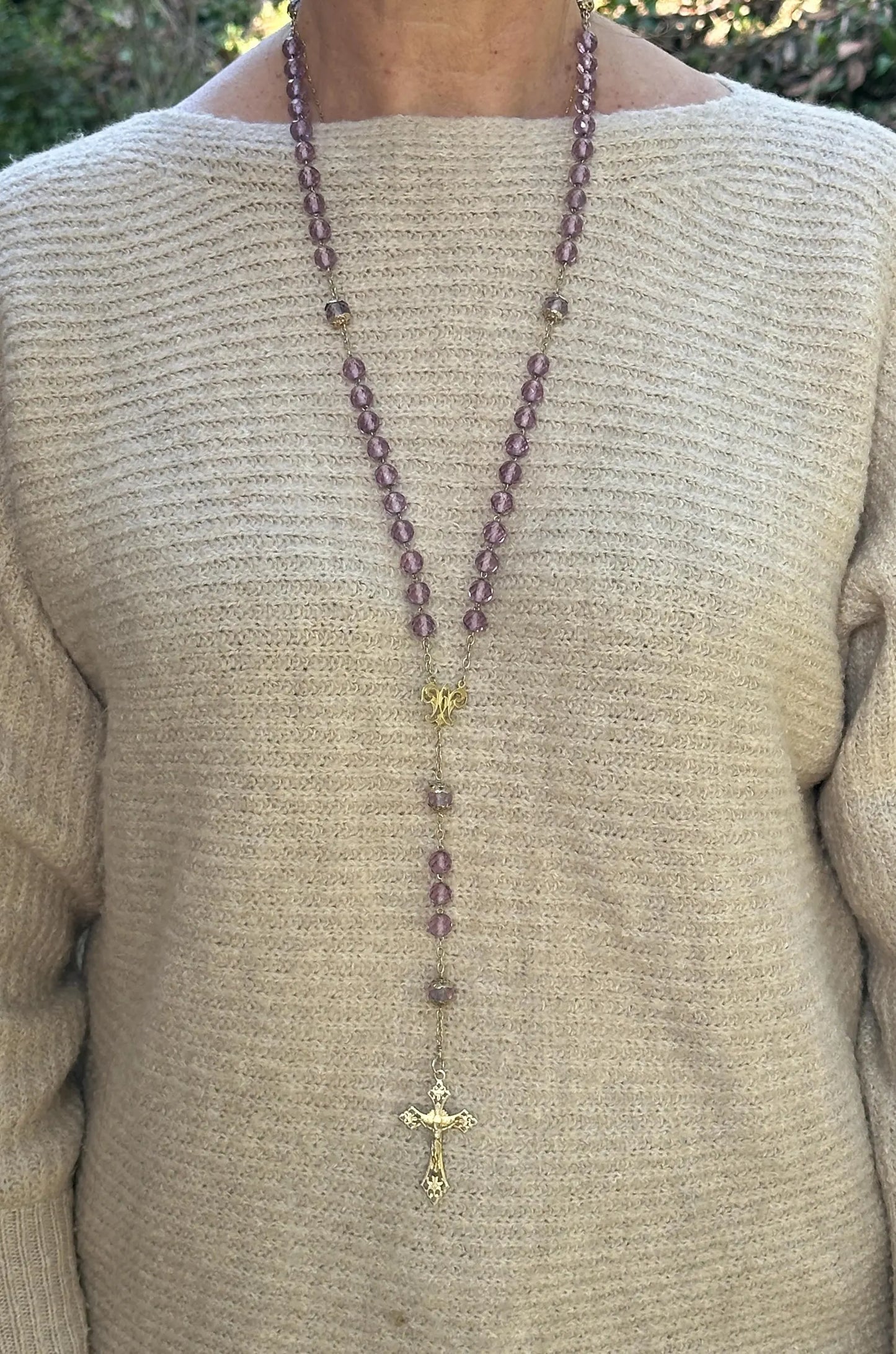 French Art Nouveau Vermeil Rosary – Faceted Purple Crystal & Sterling Silver