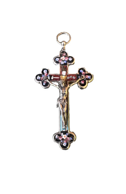 Antique Silvered Bronze Christian Cross with Micro-Mosaics – Arma Christi Symbols