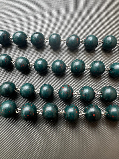 Antique Bloodstone Rosary – Sterling Silver Crucifix – Rare Green Jasper Beads – Catholic Collectible – 1900s