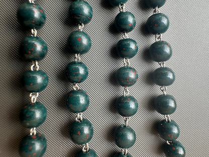 Antique Bloodstone Rosary – Sterling Silver Crucifix – Rare Green Jasper Beads – Catholic Collectible – 1900s
