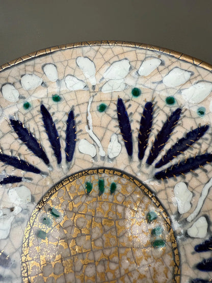 Andre Metthey (1870-1920) Glazed Ceramic Dish Plate, Art Nouveau Feather Decor