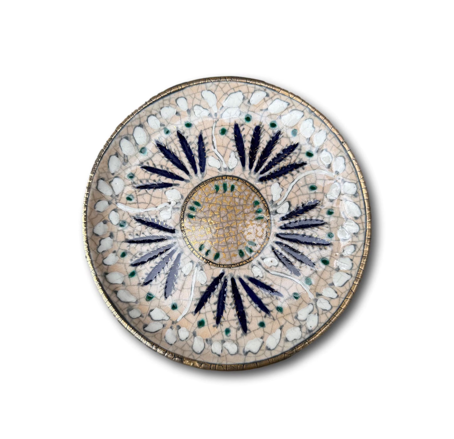 Andre Metthey (1870-1920) Glazed Ceramic Dish Plate, Art Nouveau Feather Decor