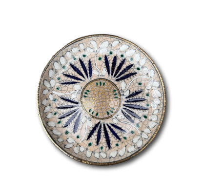 Andre Metthey (1870-1920) Glazed Ceramic Dish Plate, Art Nouveau Feather Decor