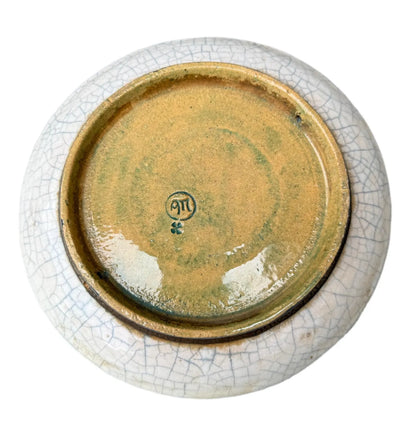 Andre Metthey (1870-1920) Glazed Ceramic Dish Plate, Art Nouveau Feather Decor