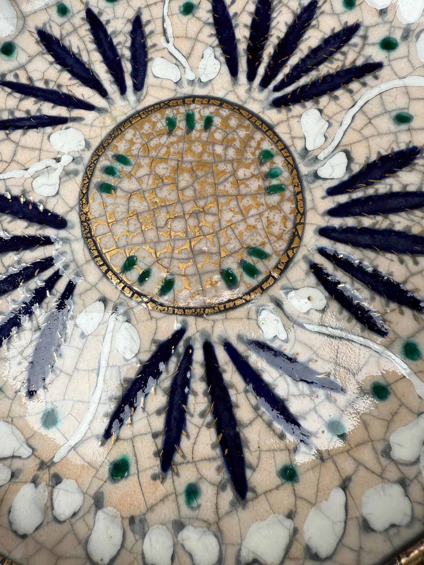 Andre Metthey (1870-1920) Glazed Ceramic Dish Plate, Art Nouveau Feather Decor