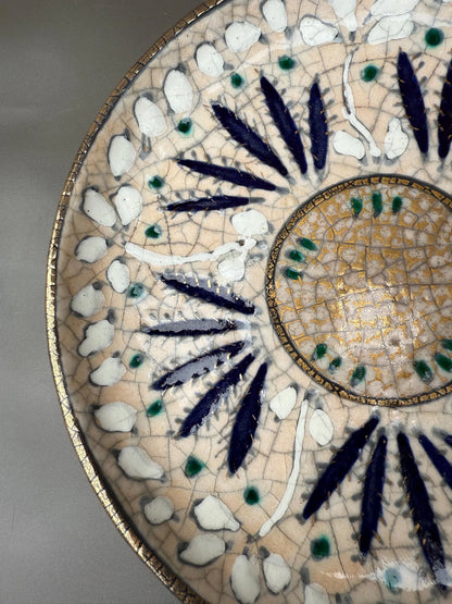 Andre Metthey (1870-1920) Glazed Ceramic Dish Plate, Art Nouveau Feather Decor