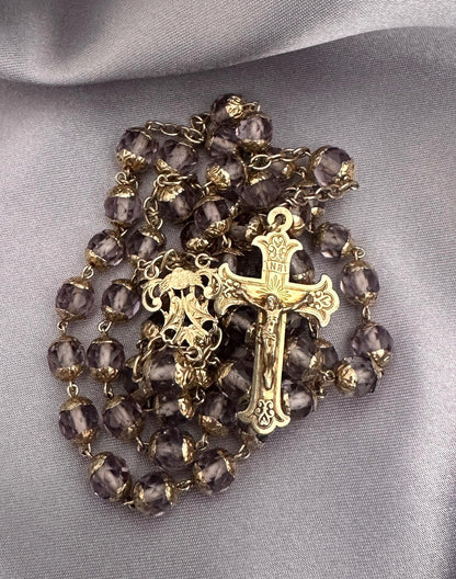 Antique French Vermeil Rosary – Faceted Light Purple Crystal Beads