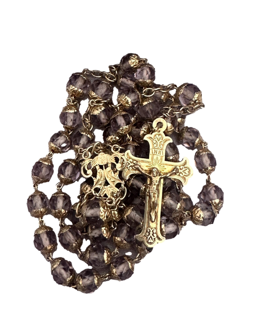 Antique French Vermeil Rosary – Faceted Light Purple Crystal Beads