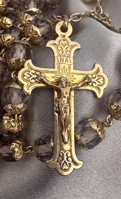 Antique French Vermeil Rosary – Faceted Light Purple Crystal Beads