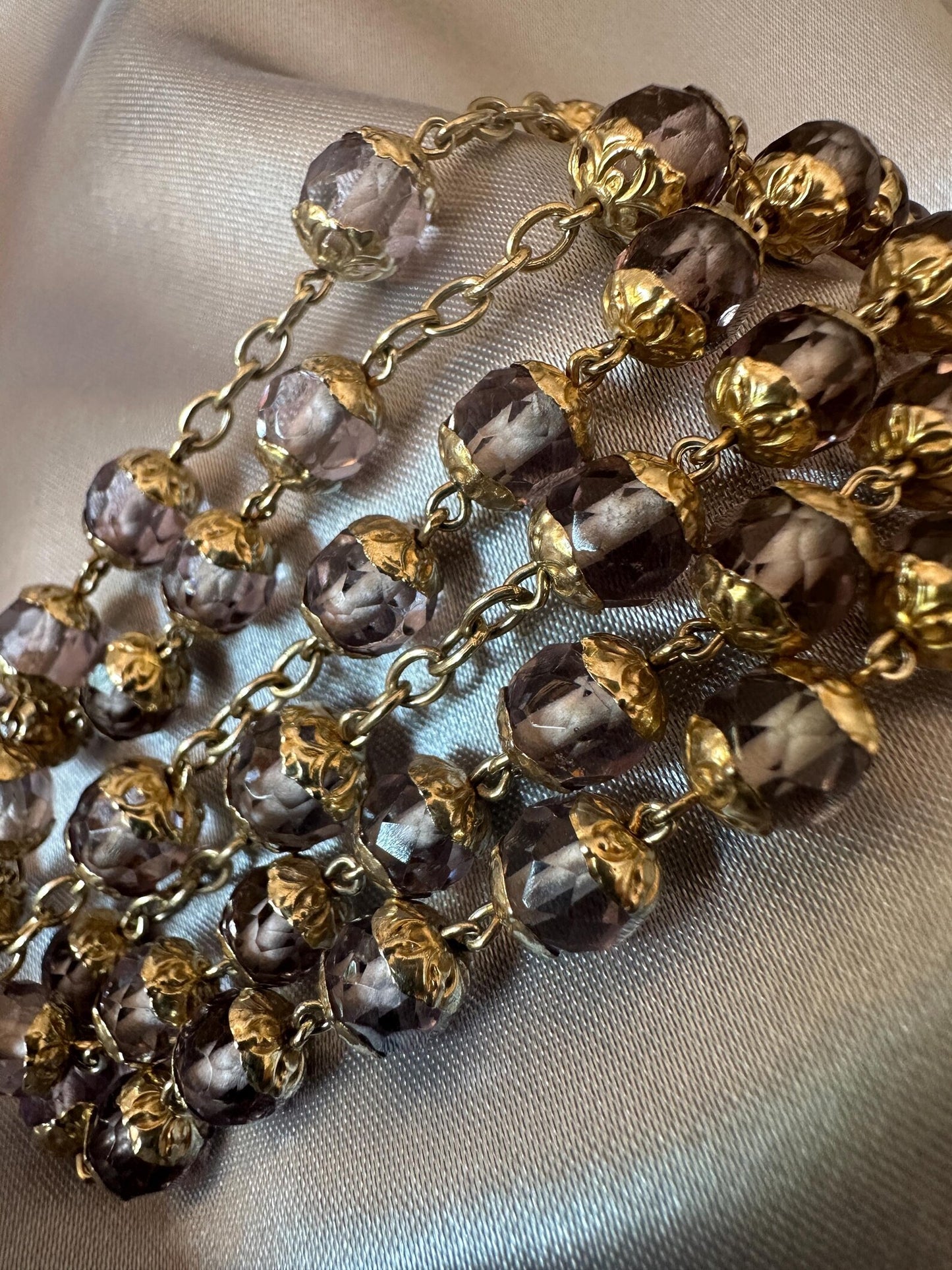 Antique French Vermeil Rosary – Faceted Light Purple Crystal Beads