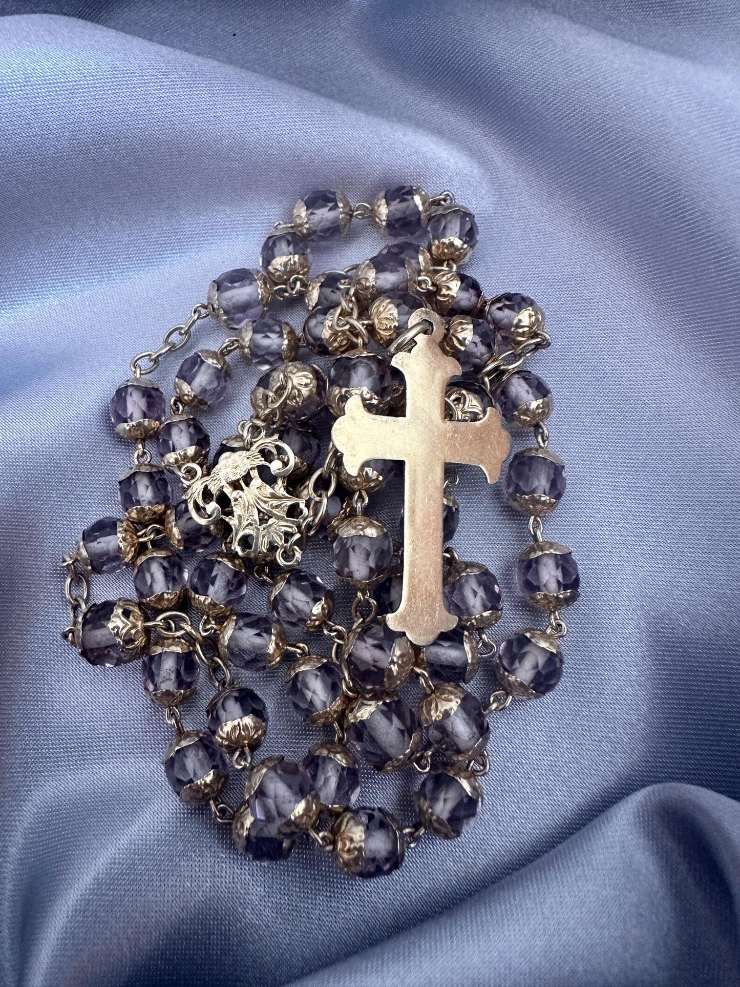 Antique French Vermeil Rosary – Faceted Light Purple Crystal Beads