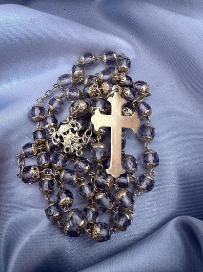 Antique French Vermeil Rosary – Faceted Light Purple Crystal Beads