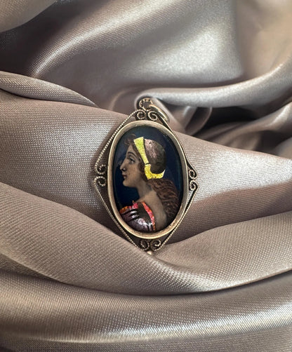 Antique Limoges Enamel Portrait Pendant – Signed Sazerat, Sterling Silver Setting