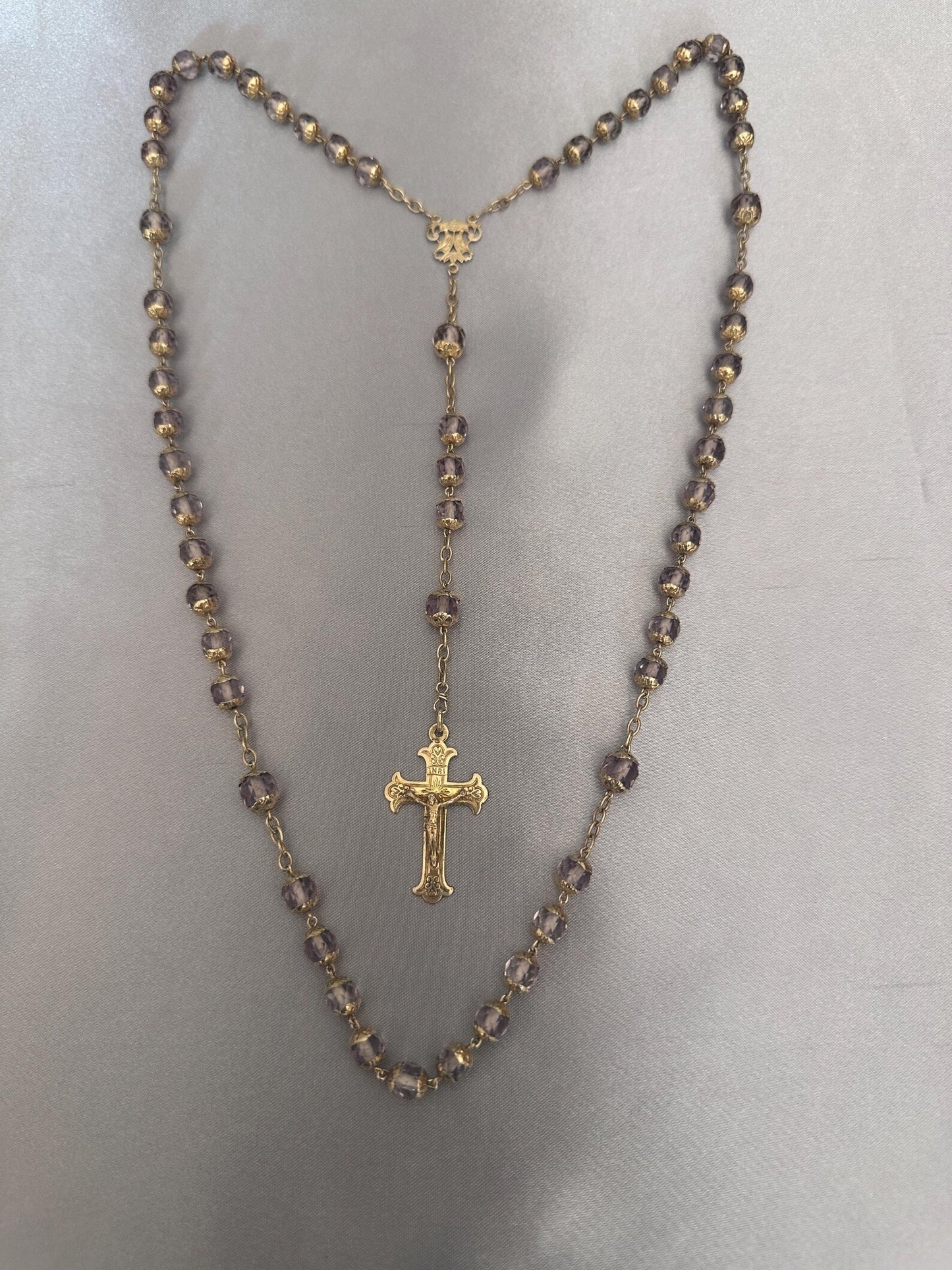 Antique French Vermeil Rosary – Faceted Light Purple Crystal Beads
