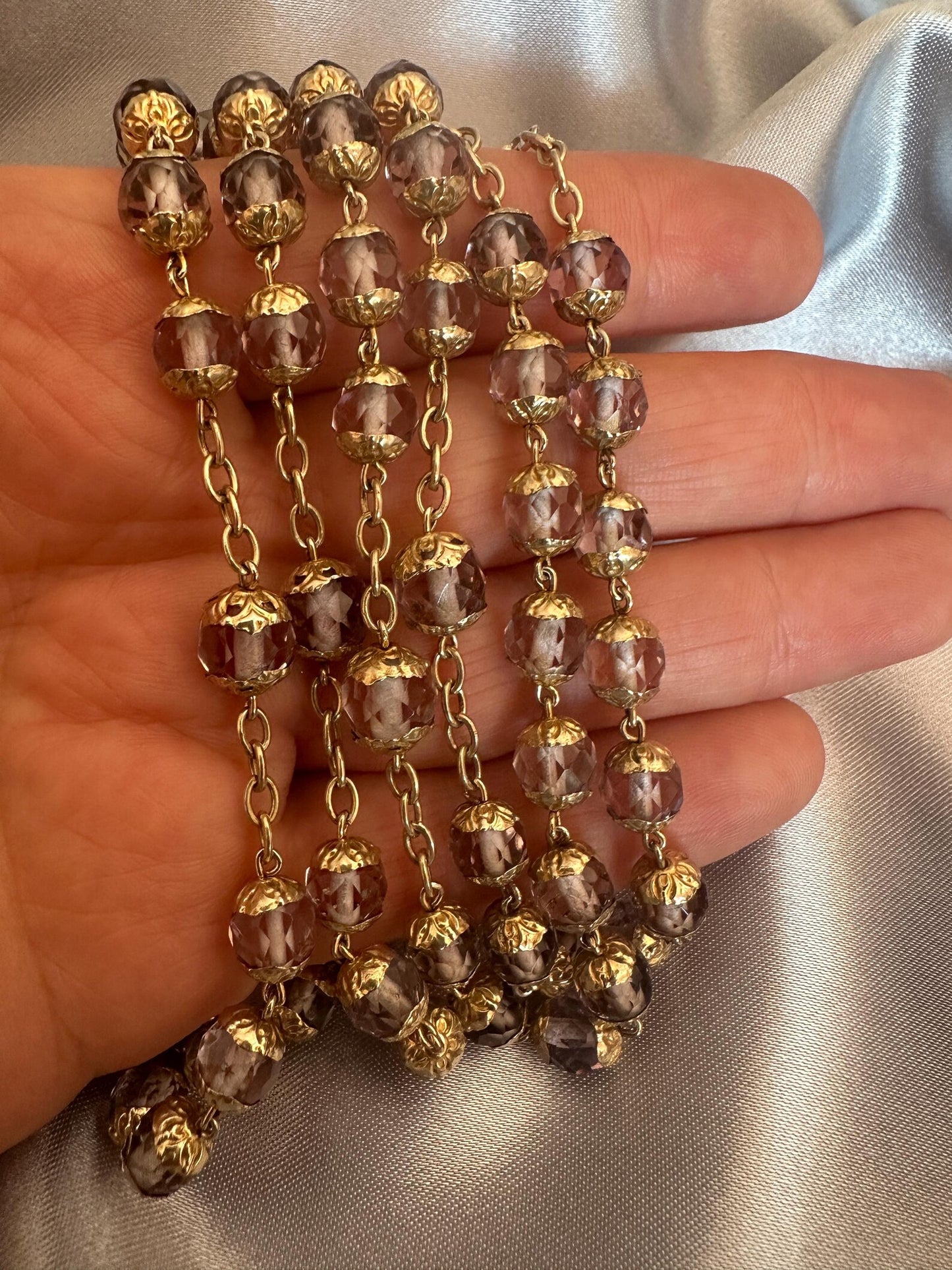 Antique French Vermeil Rosary – Faceted Light Purple Crystal Beads