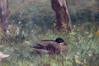 CONSTANT ARTZ Antique Dutch Oil Painting Signed, Ducks in Landscape