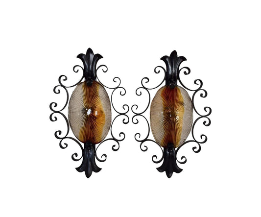 Large vintage Murano glass wall sconce with wrought iron frame – 1960s Italian mid-century lighting