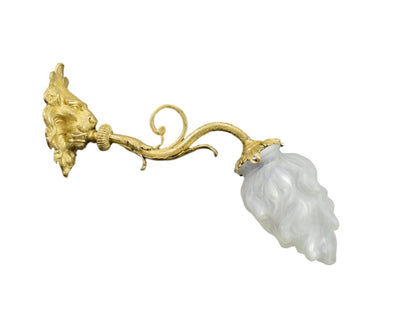 Antique French gilt bronze lion sconce with flame tulip glass shade – 19th-century wall lighting fixture