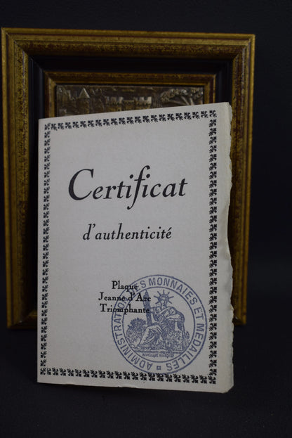 Vintage French Religious Sterling Silver Plaque Joan of Arc, Historical Commemorative Piece