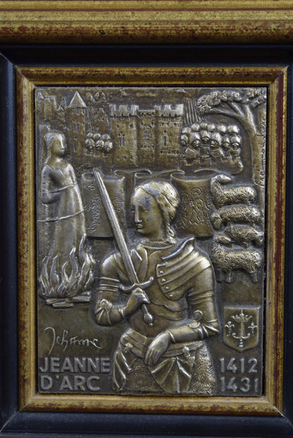 Vintage French Religious Sterling Silver Plaque Joan of Arc, Historical Commemorative Piece