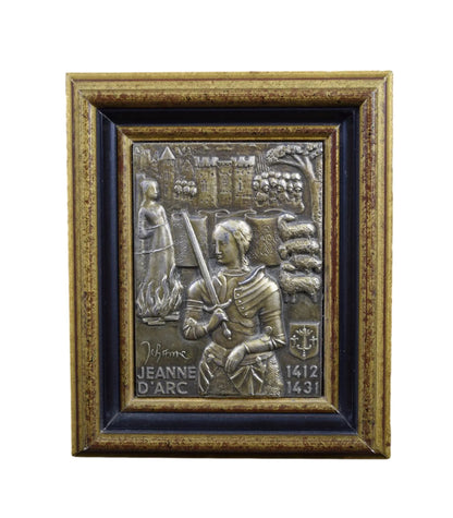 Vintage French Religious Sterling Silver Plaque Joan of Arc, Historical Commemorative Piece