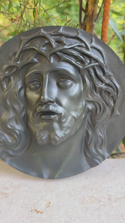 Antique Bronze Plaque of Christ – French 19th c. Sacred Wall Art