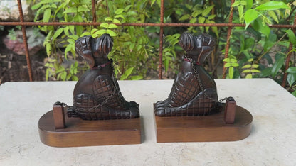 Antique Art Deco Walnut Poodle Bookends | Hand-Carved 1930s