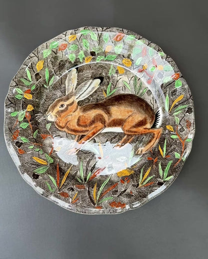Vintage Gien Rambouillet Plate – Hand-Painted Rabbit