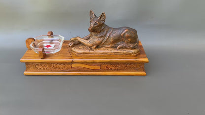 Antique German Shepherd Dog Card Box, Signed A. Boutillon – 20th