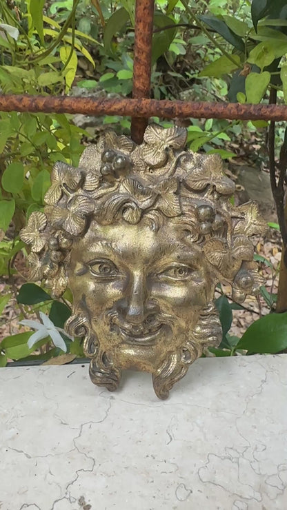 Antique 19th C. Gilt Bronze Bacchus Head | God of Wine Decor