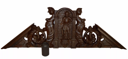 1700's French Antique Gothic Architectural Hand Carved Wood Crest Pediment