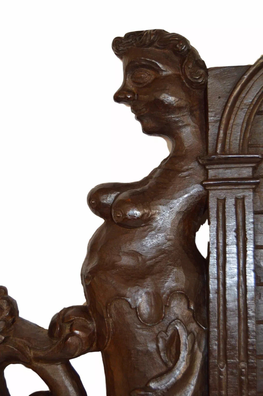 1700's French Antique Gothic Architectural Hand Carved Wood Crest Pediment