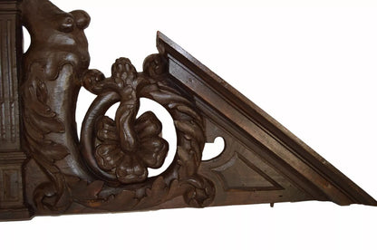 1700's French Antique Gothic Architectural Hand Carved Wood Crest Pediment