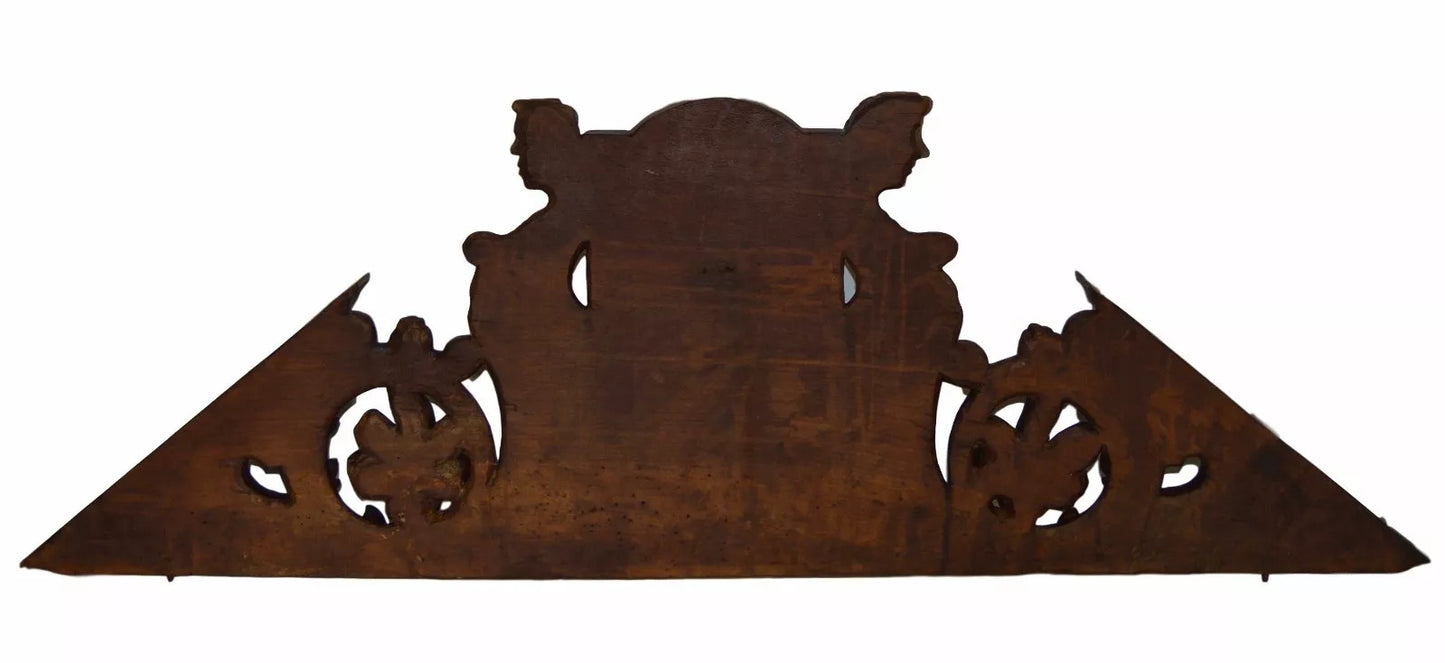 1700's French Antique Gothic Architectural Hand Carved Wood Crest Pediment