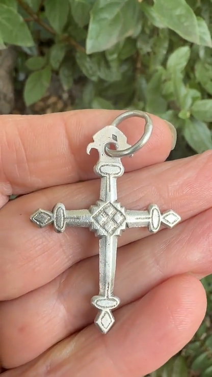 Antique French Jeannette Cross Pendant – Silver-Tone Religious Jewelry